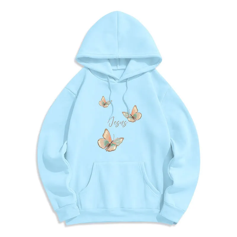 Christianartworkshop Gentle Style Butterfly Whisper of Jesus Fleece Lined Polyester Hoodie sold by Christian Art Workshop