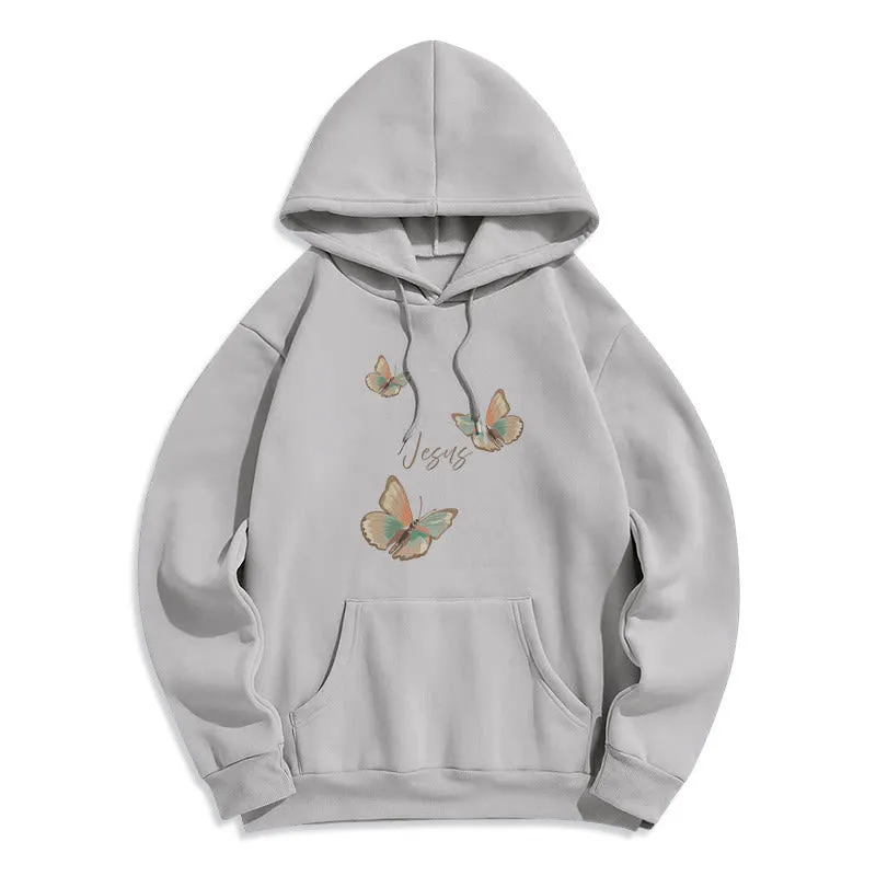 Christianartworkshop Gentle Style Butterfly Whisper of Jesus Fleece Lined Polyester Hoodie sold by Christian Art Workshop product image thumbnail 5