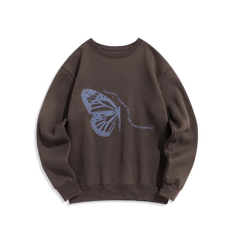 Christianartworkshop Seasons Change Lord Remains Butterfly Motif Fleece Lined Polyester Sweatshirt sold by Christian Art Workshop product image thumbnail 5