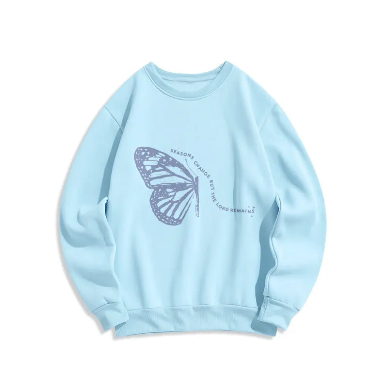 Christianartworkshop Seasons Change Lord Remains Butterfly Motif Fleece Lined Polyester Sweatshirt sold by Christian Art Workshop product image thumbnail 3