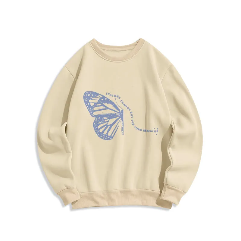 Christianartworkshop Seasons Change Lord Remains Butterfly Motif Fleece Lined Polyester Sweatshirt sold by Christian Art Workshop product image thumbnail 4