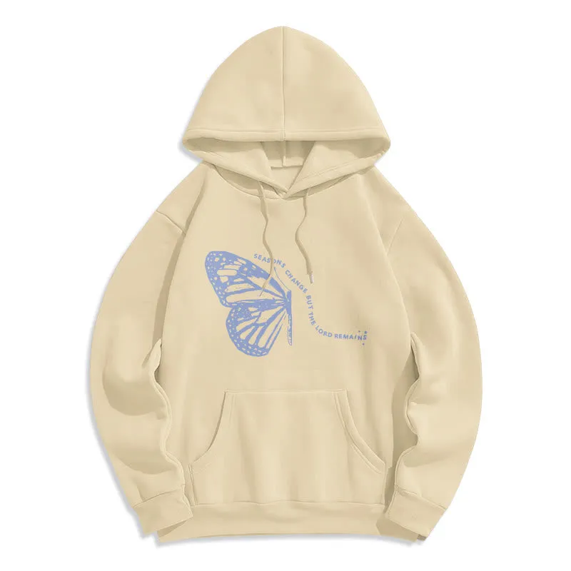 Christianartworkshop Seasons Change Lord Remains Butterfly Motif Fleece Lined Polyester Hoodie sold by Christian Art Workshop product image thumbnail 4