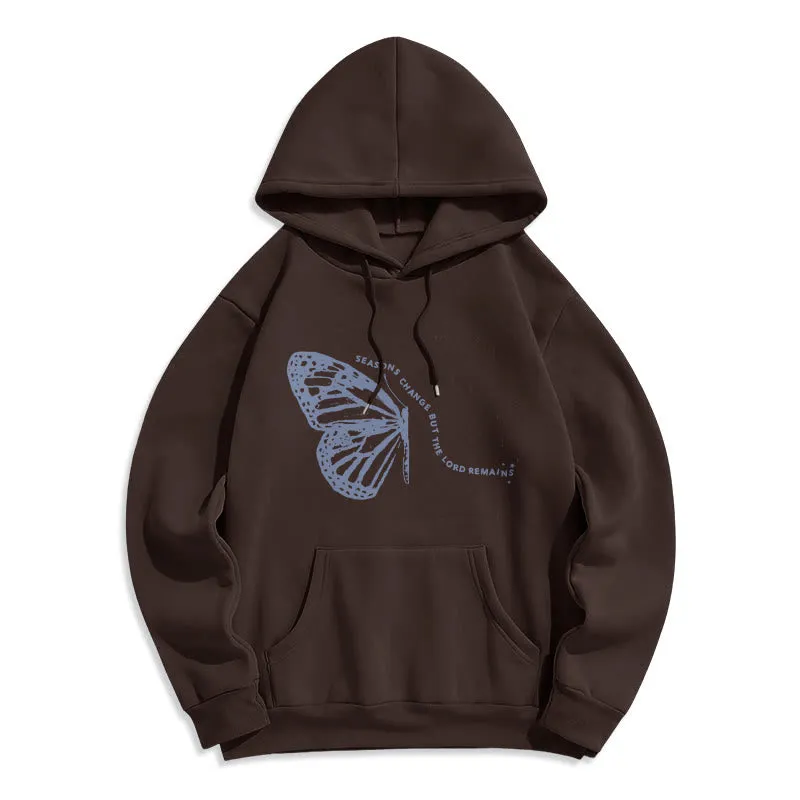 Christianartworkshop Seasons Change Lord Remains Butterfly Motif Fleece Lined Polyester Hoodie sold by Christian Art Workshop product image thumbnail 5