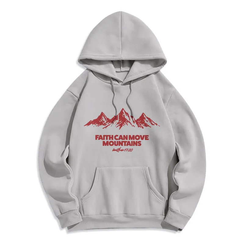 Christianartworkshop Faith Can Move Mountains Biblical Inspirational Fleece Lined Polyester Hoodie sold by Christian Art Workshop