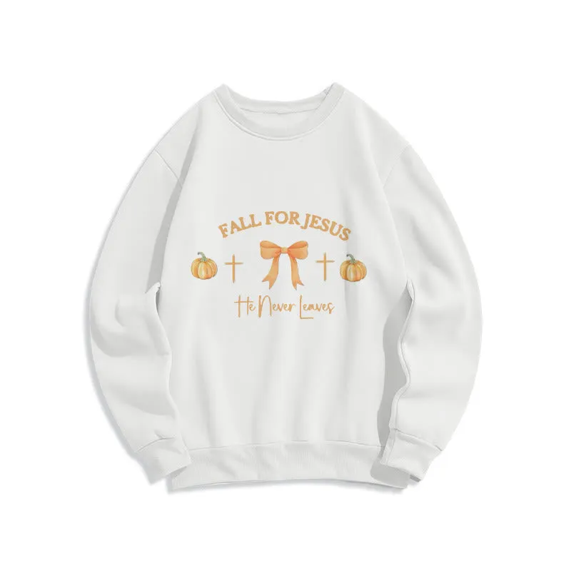 Christianartworkshop Fall For Jesus Pumpkin Cross & Bow Fleece Lined Polyester Sweatshirt sold by Christian Art Workshop product image thumbnail 4