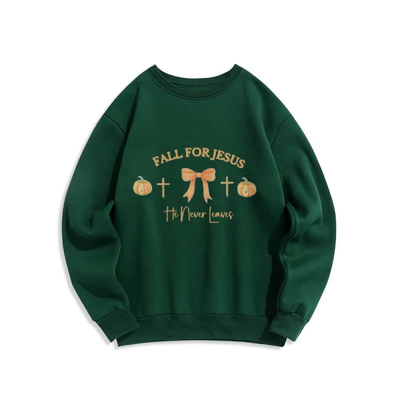 Christianartworkshop Fall For Jesus Pumpkin Cross & Bow Fleece Lined Polyester Sweatshirt sold by Christian Art Workshop