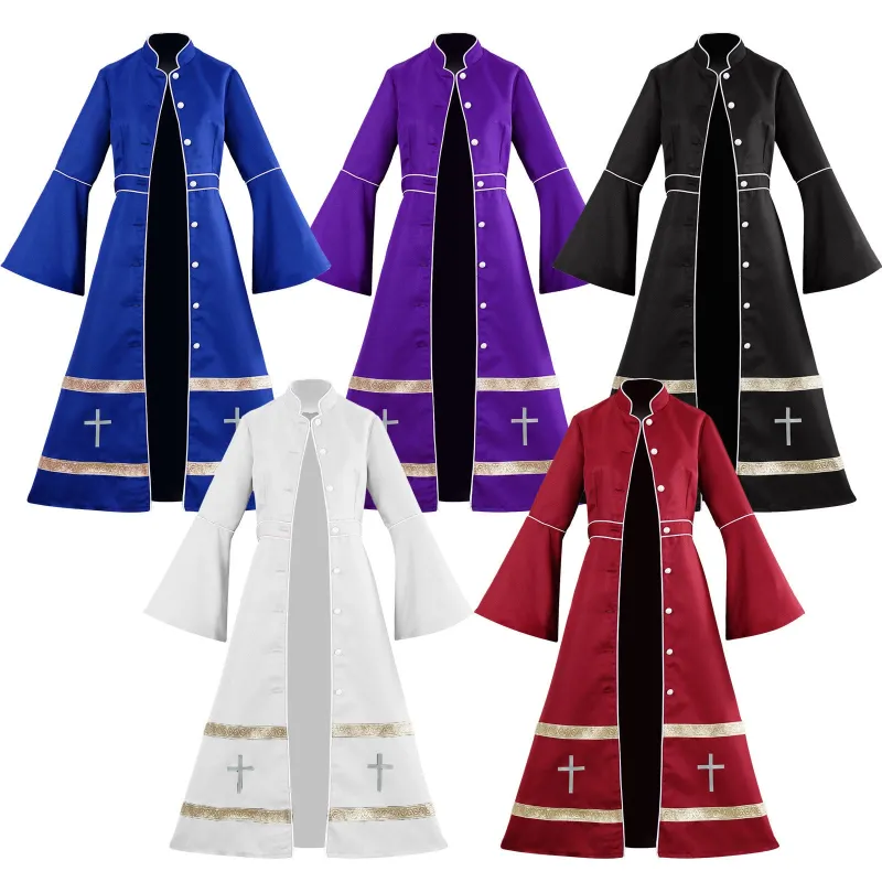 Christianartworkshop Multicolor Flared Sleeves Cassock with Cross Motifs & Ritual Aesthetic made by Christian Art Workshop