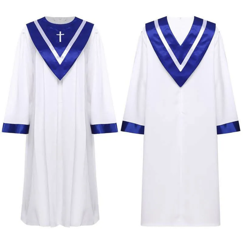 Christianartworkshop Classic White Clergy Robe with Contrast V-Neck & Cross Detailing sold by Christian Art Workshop product image thumbnail 5