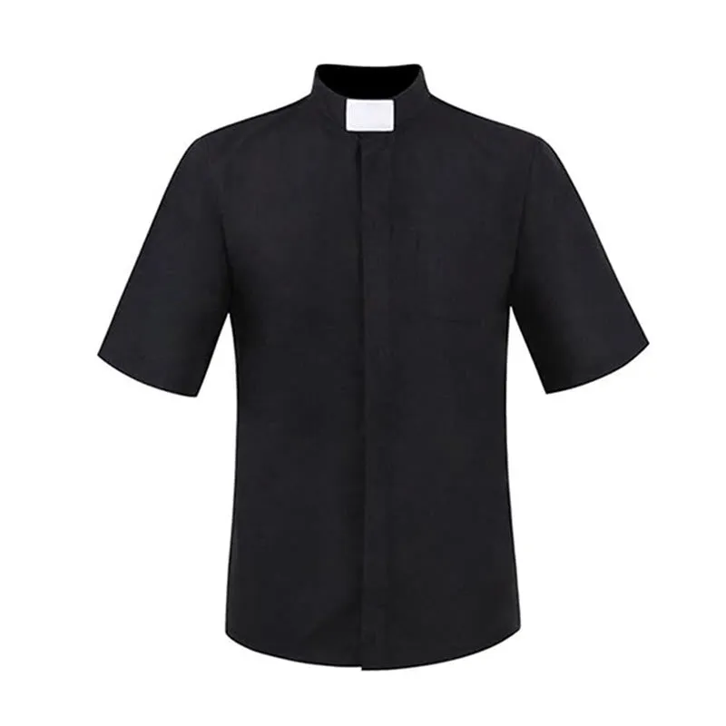 Christianartworkshop Modern Unisex Clergy Shirt with White Tab Collar: Elegant Black Faithwear sold by Christian Art Workshop product image thumbnail 4