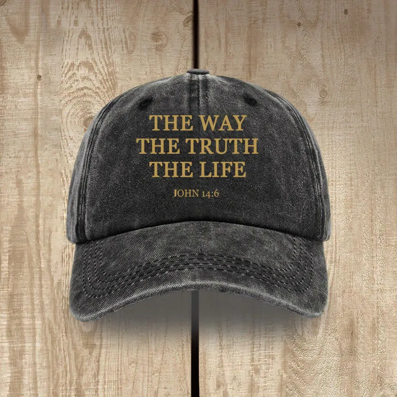Christianartworkshop The Way The Truth The Life Bible Verse Washed Cotton Hat sold by Christian Art Workshop product image thumbnail 2