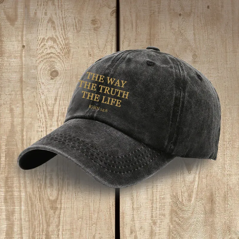 Christianartworkshop The Way The Truth The Life Bible Verse Washed Cotton Hat sold by Christian Art Workshop product image thumbnail 4