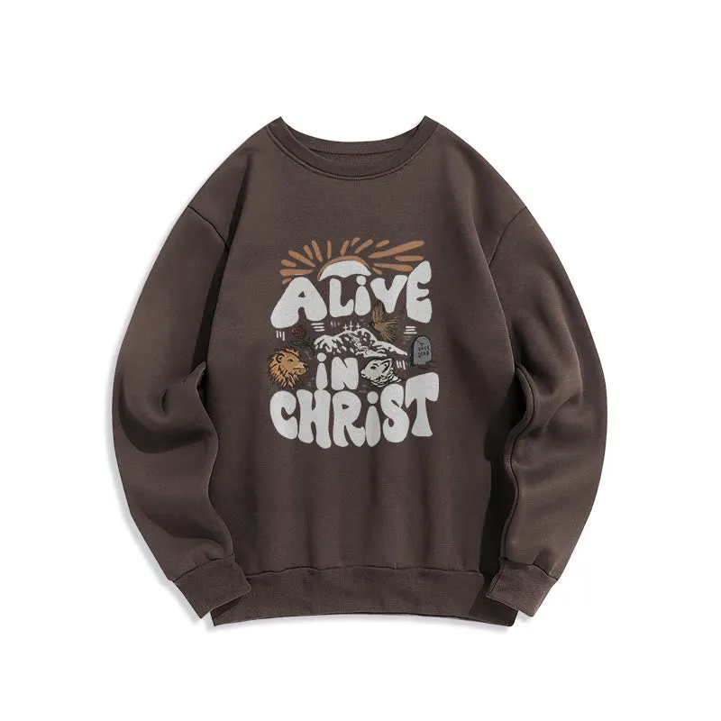 Christianartworkshop Alive in Christ Resurrection Fleece Lined Polyester Sweatshirt sold by Christian Art Workshop