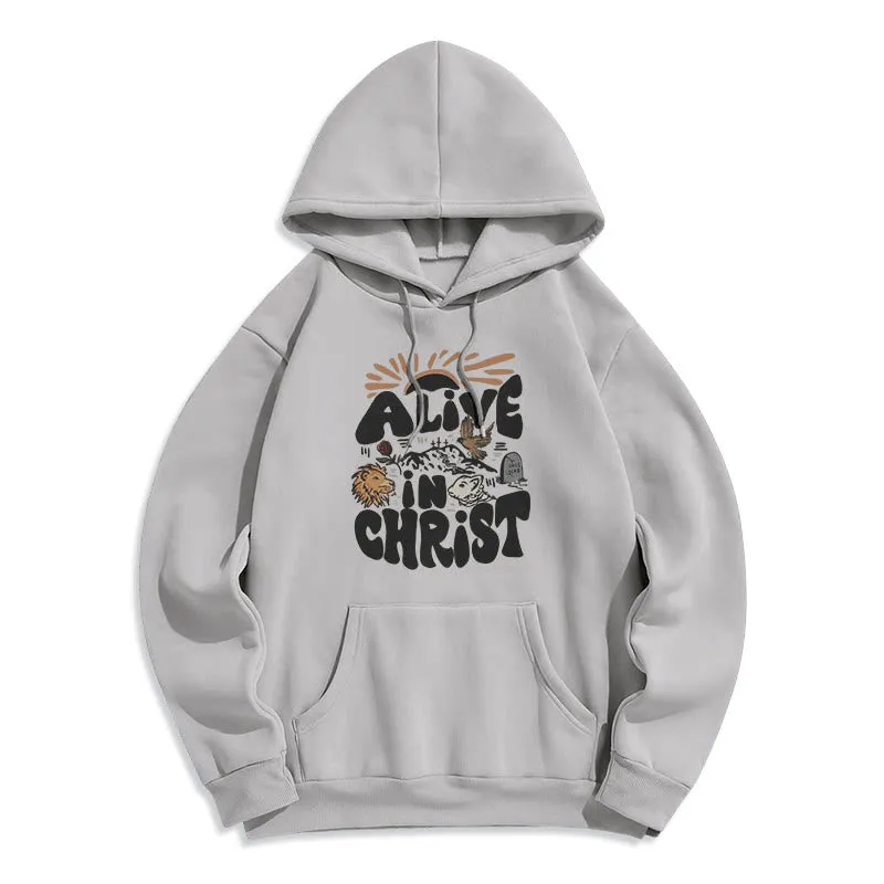 Christianartworkshop Alive in Christ Resurrection Fleece Lined Polyester Hoodie sold by Christian Art Workshop product image thumbnail 4