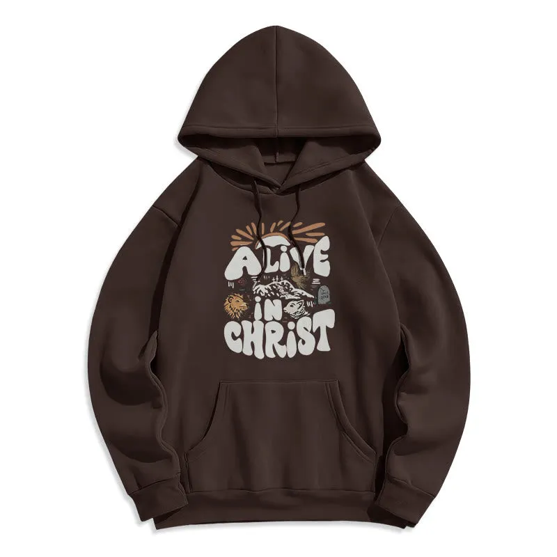 Christianartworkshop Alive in Christ Resurrection Fleece Lined Polyester Hoodie sold by Christian Art Workshop