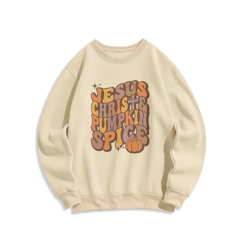 Christianartworkshop Jesus Christ & Pumpkin Spice Autumn Blessings Fleece Lined Polyester Sweatshirt sold by Christian Art Workshop product image thumbnail 3