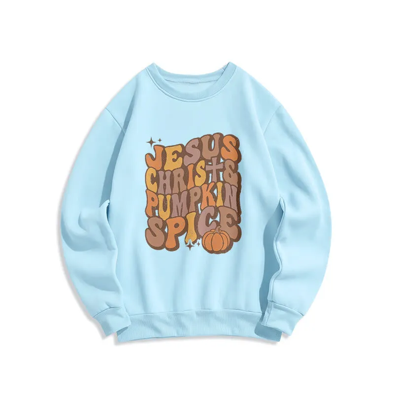 Christianartworkshop Jesus Christ & Pumpkin Spice Autumn Blessings Fleece Lined Polyester Sweatshirt sold by Christian Art Workshop product image thumbnail 4