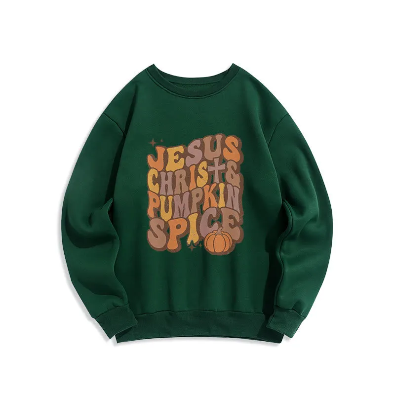 Christianartworkshop Jesus Christ & Pumpkin Spice Autumn Blessings Fleece Lined Polyester Sweatshirt sold by Christian Art Workshop product image thumbnail 5