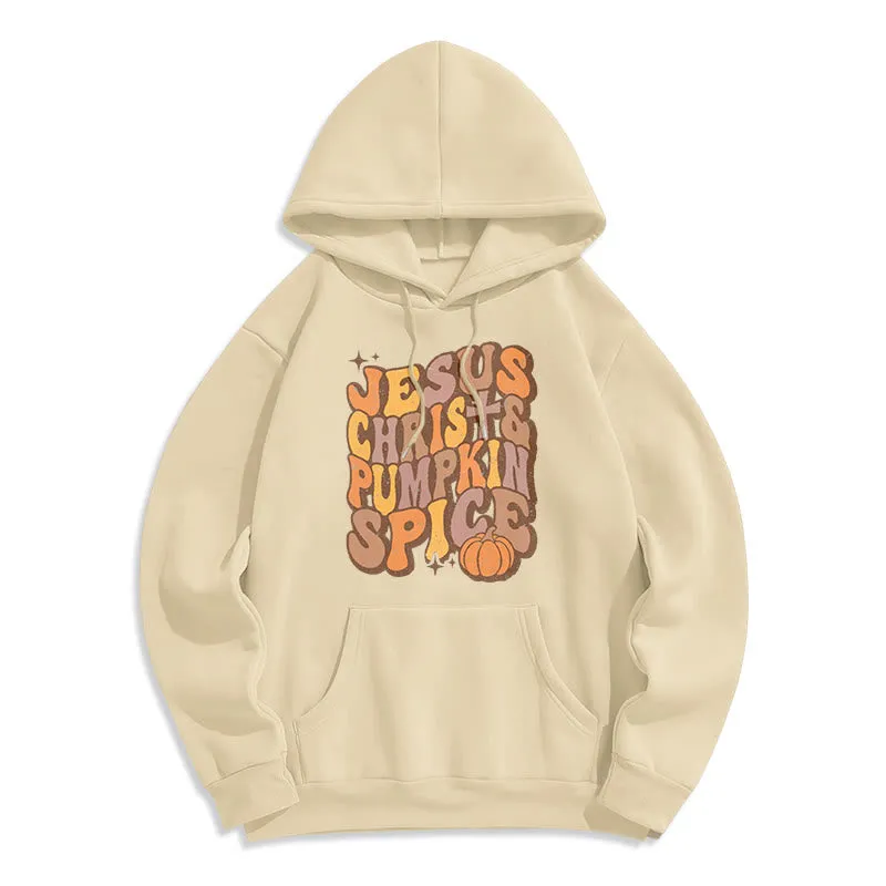 Christianartworkshop Jesus Christ & Pumpkin Spice Autumn Blessings Fleece Lined Polyester Hoodie sold by Christian Art Workshop product image thumbnail 5