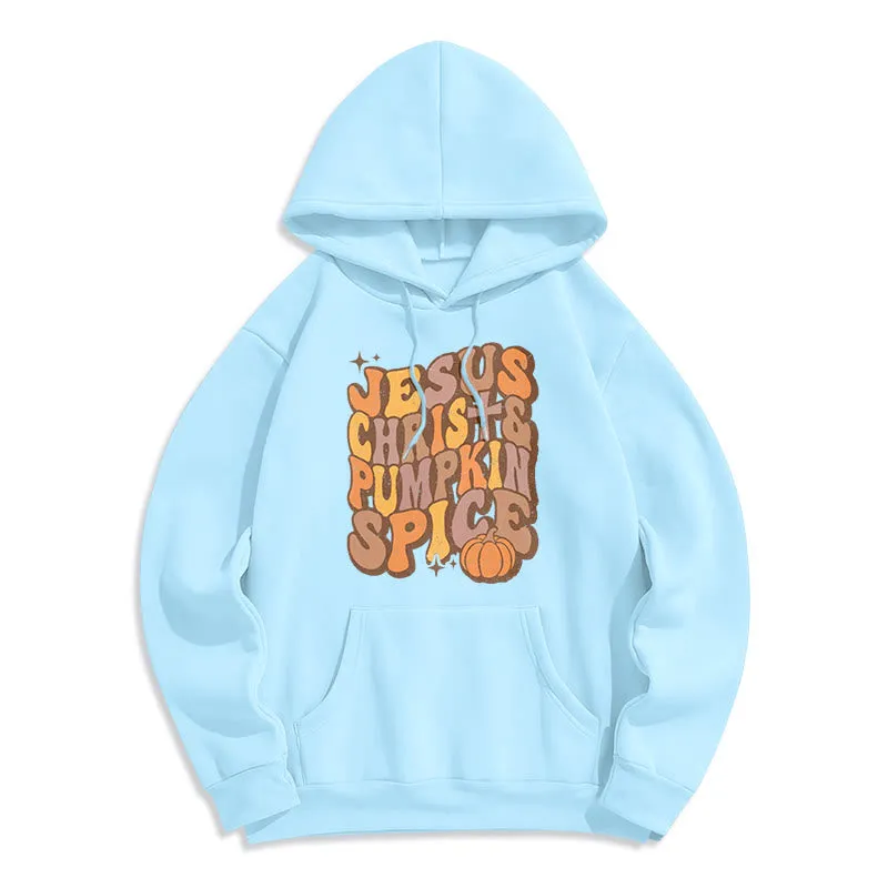 Christianartworkshop Jesus Christ & Pumpkin Spice Autumn Blessings Fleece Lined Polyester Hoodie sold by Christian Art Workshop product image thumbnail 3