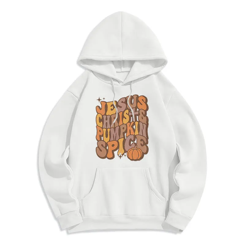 Christianartworkshop Jesus Christ & Pumpkin Spice Autumn Blessings Fleece Lined Polyester Hoodie sold by Christian Art Workshop product image thumbnail 4