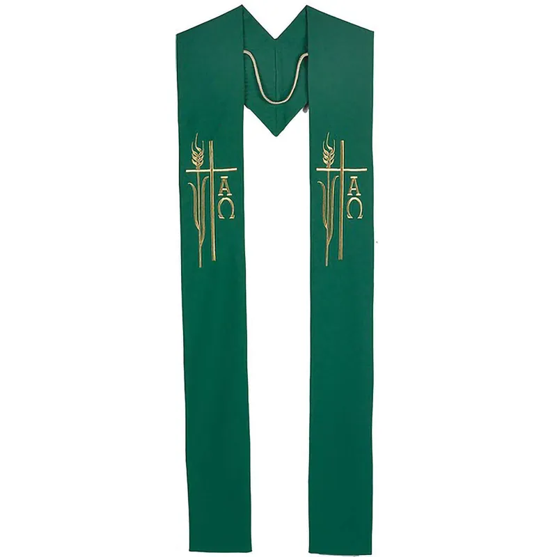 Christianartworkshop Sacred Green Clergy Stole with Gold Cross, Wheat & Alpha Omega Details sold by Christian Art Workshop