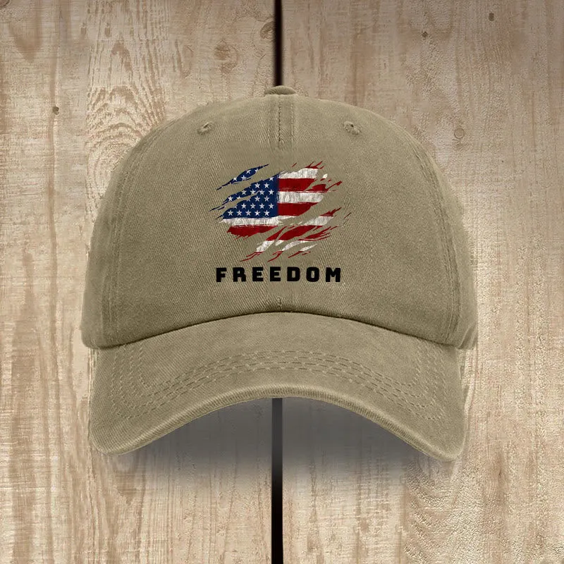 Christianartworkshop Patriotism Washed Hat with Distressed American Flag & FREEDOM Print sold by Christian Art Workshop