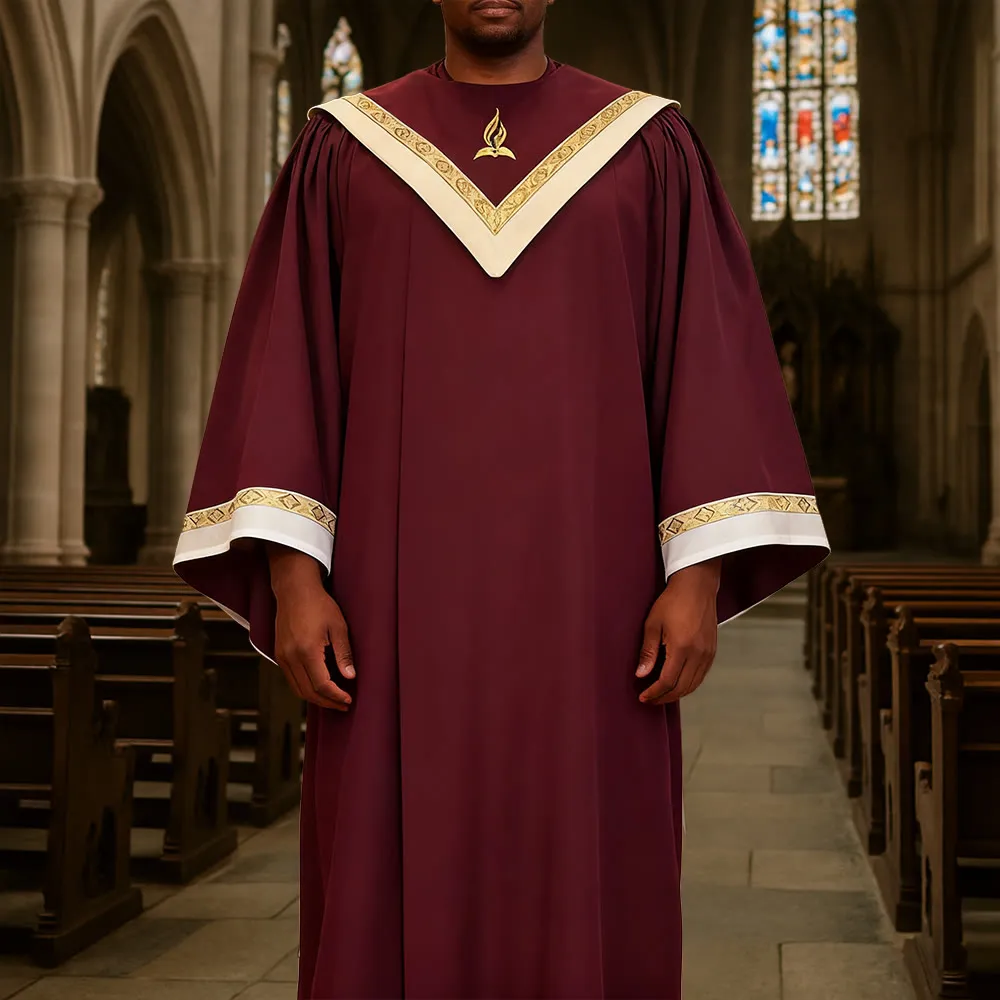 Christianartworkshop Burgundy Clergy Robe with Golden Holy Spirit Detail & V-Collar Design sold by Christian Art Workshop product image thumbnail 3