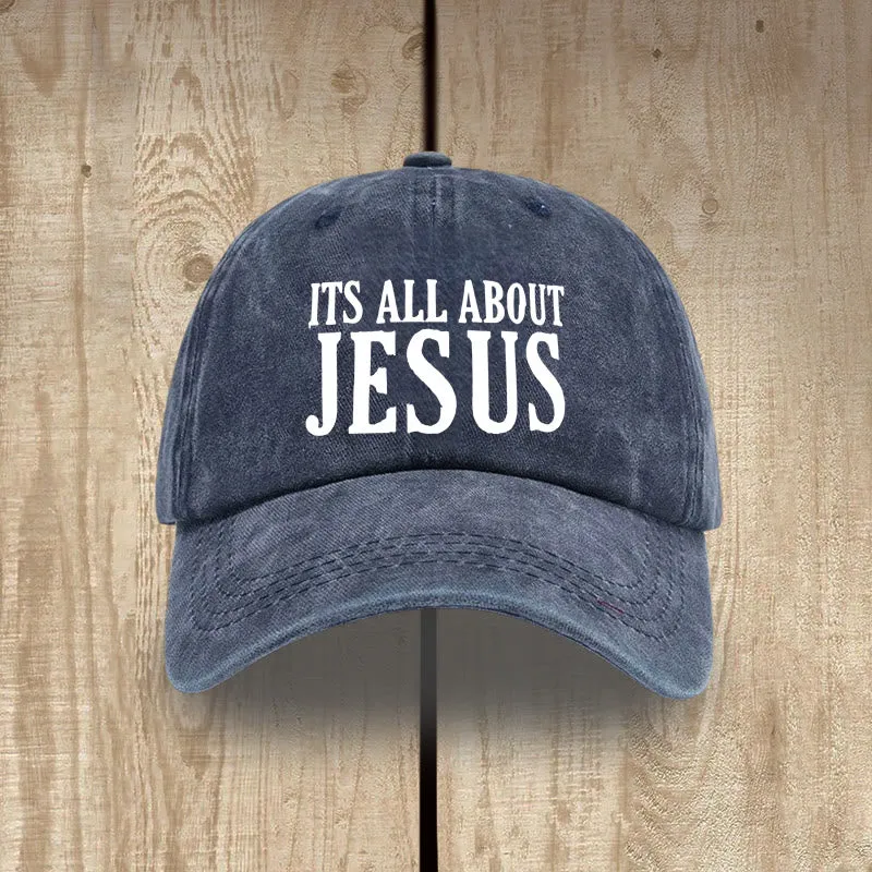 Christianartworkshop Heritage Style It's All About Jesus Unisex Distressed Washed Cotton Hat sold by Christian Art Workshop
