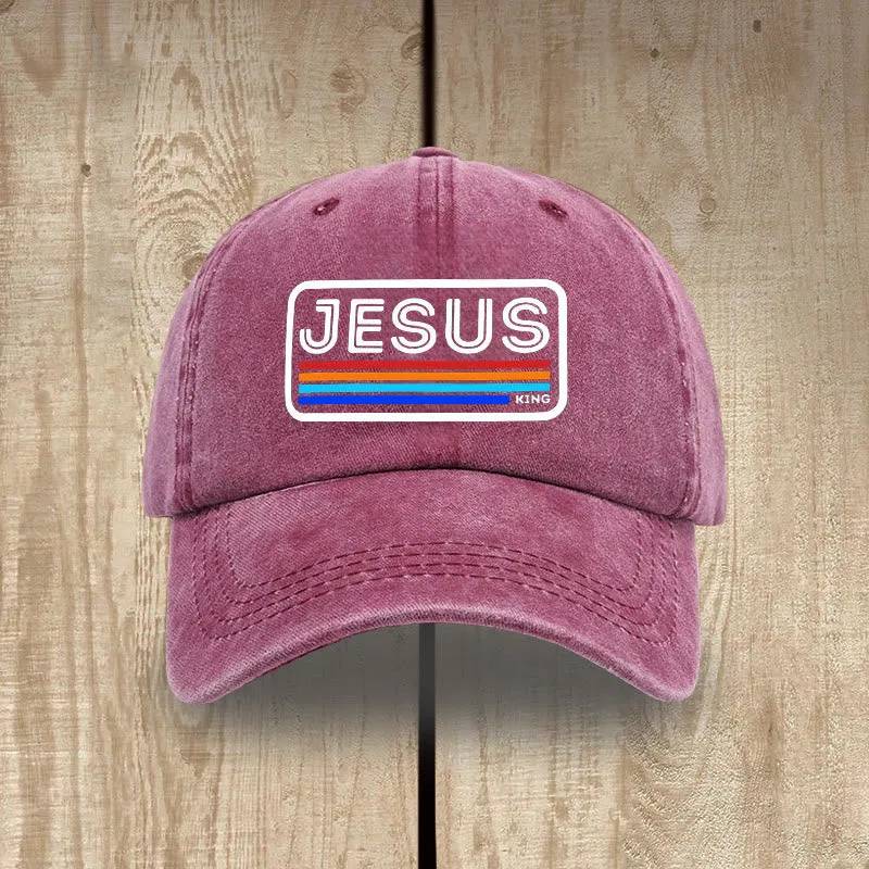 Christianartworkshop Urban Faith JESUS Graphic with Rainbow Unisex Distressed Washed Cotton Hat sold by Christian Art Workshop