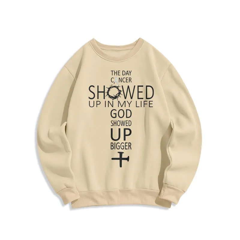 Christianartworkshop Faith - Driven God Showed Up Bigger Cancer Story Fleece Lined Polyester Sweatshirt sold by Christian Art Workshop product image thumbnail 5