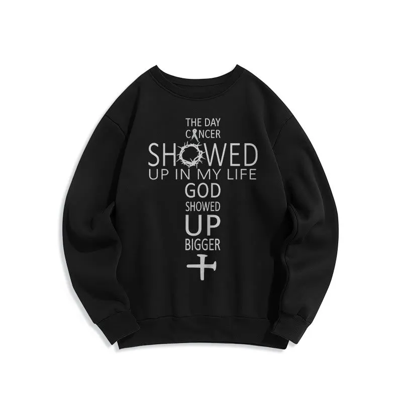 Christianartworkshop Faith - Driven God Showed Up Bigger Cancer Story Fleece Lined Polyester Sweatshirt sold by Christian Art Workshop