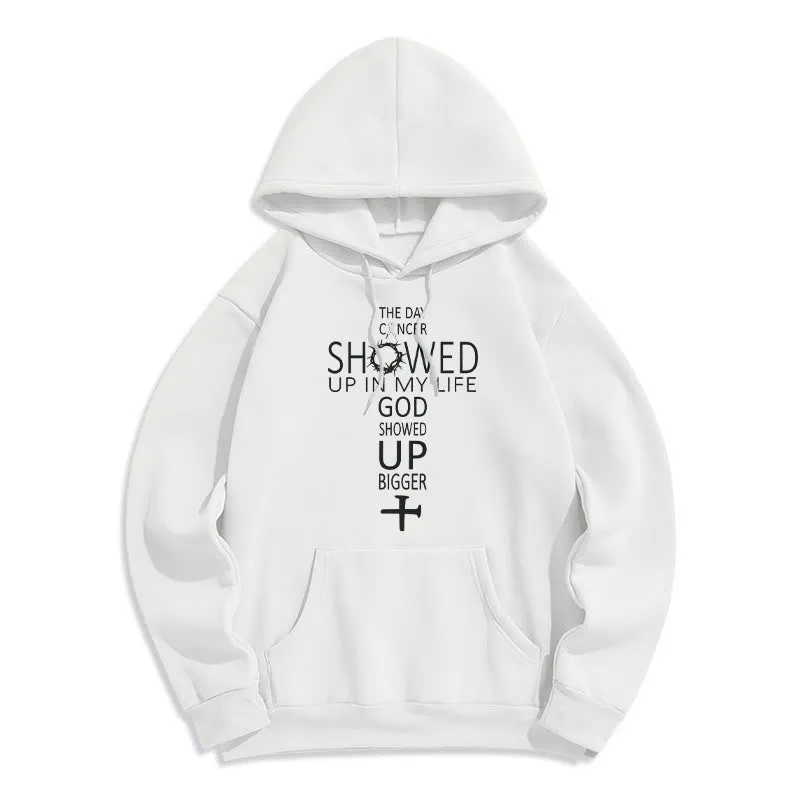 Christianartworkshop Faith - Driven God Showed Up Bigger Cancer Story Fleece Lined Polyester Hoodie sold by Christian Art Workshop product image thumbnail 3