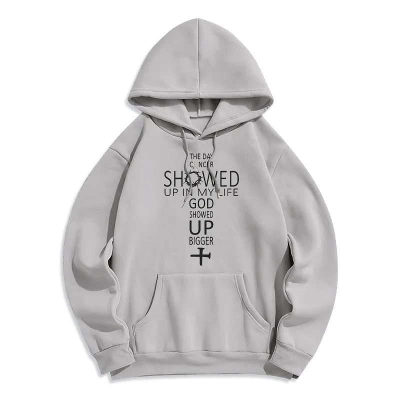 Christianartworkshop Faith - Driven God Showed Up Bigger Cancer Story Fleece Lined Polyester Hoodie sold by Christian Art Workshop product image thumbnail 4