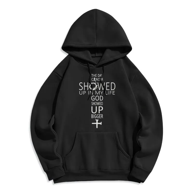 Christianartworkshop Faith - Driven God Showed Up Bigger Cancer Story Fleece Lined Polyester Hoodie sold by Christian Art Workshop