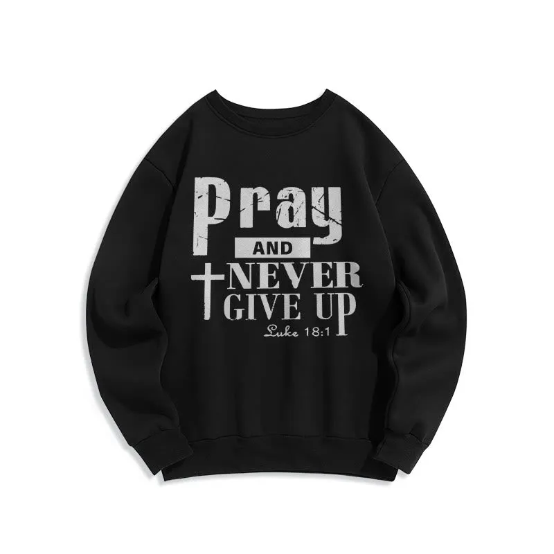 Christianartworkshop Cross & Scripture Pray And Never Give Up Fleece Lined Polyester Sweatshirt sold by Christian Art Workshop product image thumbnail 5