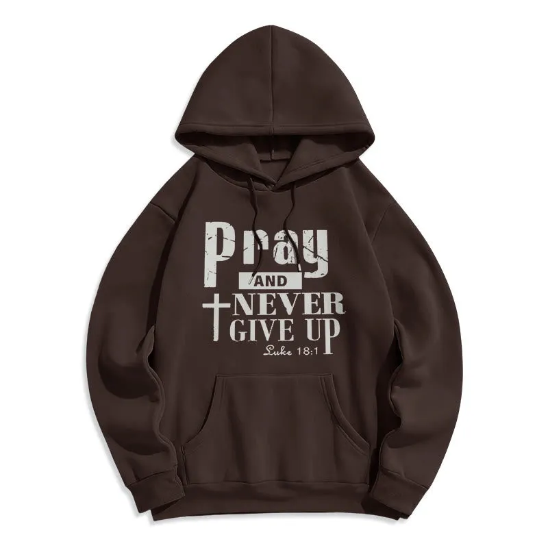 Christianartworkshop Cross & Scripture Pray And Never Give Up Fleece Lined Polyester Hoodie sold by Christian Art Workshop product image thumbnail 5