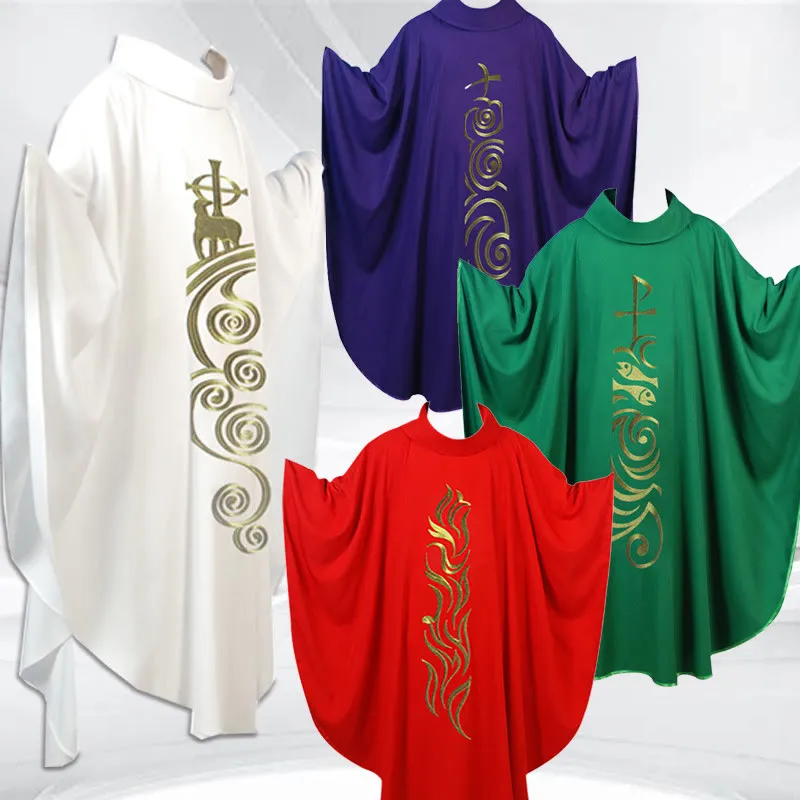 Christianartworkshop Elegant Multicolored Chasuble with Golden Lamb & Spiral Elements made by Christian Art Workshop