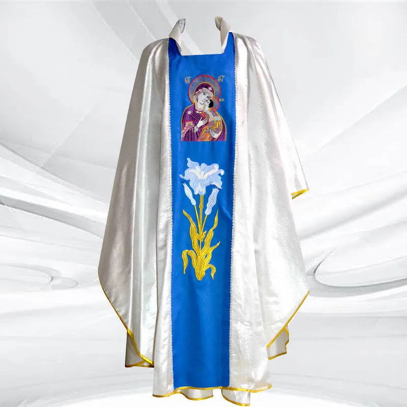 Christianartworkshop High - End Chasuble in Silver - White/Blue & Gold/Red with Thematic Motifs sold by Christian Art Workshop