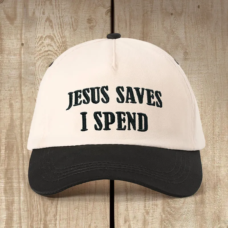 Christianartworkshop Jesus Saves I Spend Color - Blocked Hat: Faithful Humor for Everyday Wear sold by Christian Art Workshop product image thumbnail 3