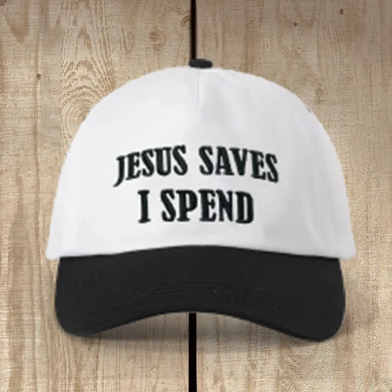 Christianartworkshop Jesus Saves I Spend Color - Blocked Hat: Faithful Humor for Everyday Wear sold by Christian Art Workshop product image thumbnail 4