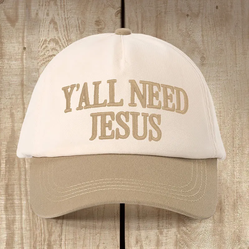 Christianartworkshop Y'ALL NEED JESUS Daily Color - Blocked Hat: Faith Reminder for Casual Moments sold by Christian Art Workshop