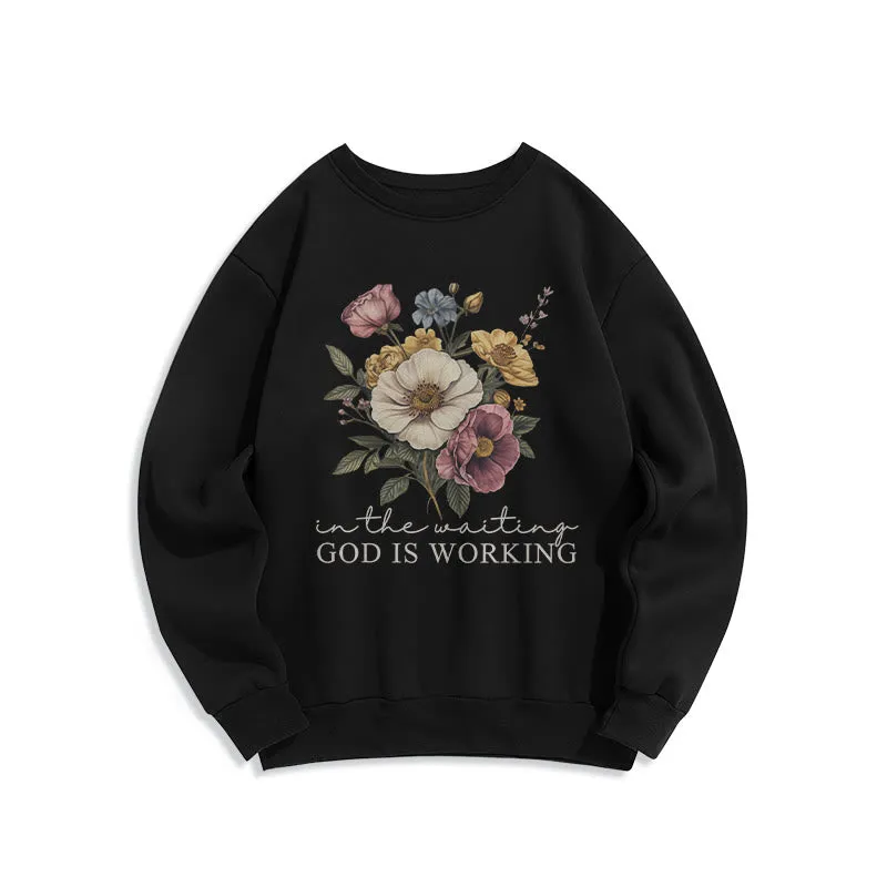 Christianartworkshop Daily Devotion Vintage Floral & Faith Slogan Fleece Lined Polyester Sweatshirt sold by Christian Art Workshop