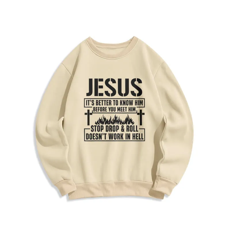 Christianartworkshop Jesus Cross & Flame Graphic with Faith Slogan Fleece Lined Polyester Sweatshirt sold by Christian Art Workshop