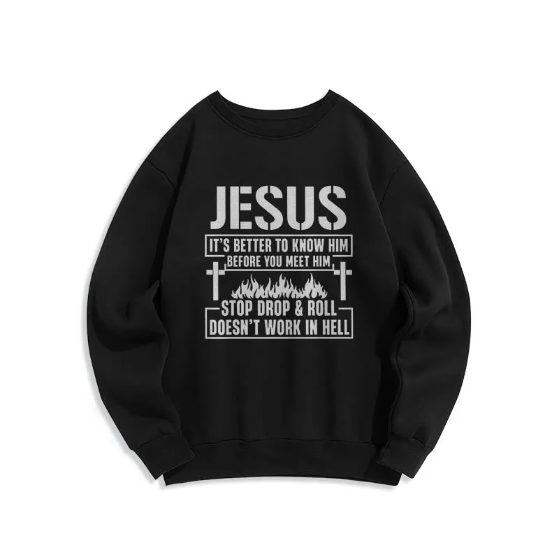 Christianartworkshop Jesus Cross & Flame Graphic with Faith Slogan Fleece Lined Polyester Sweatshirt sold by Christian Art Workshop product image thumbnail 5