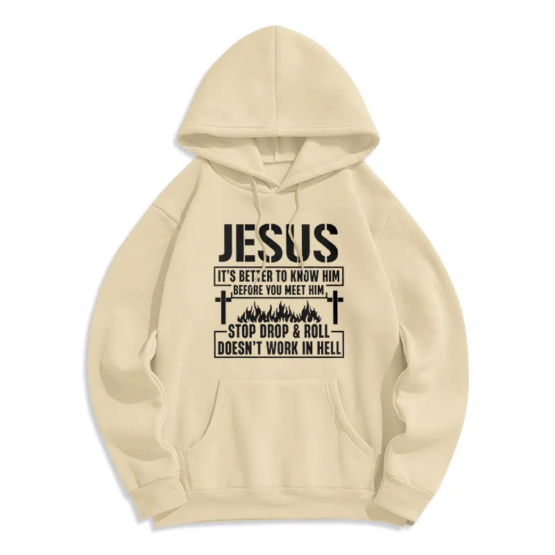 Christianartworkshop Jesus Cross & Flame Graphic with Faith Slogan Fleece Lined Polyester Hoodie sold by Christian Art Workshop product image thumbnail 4