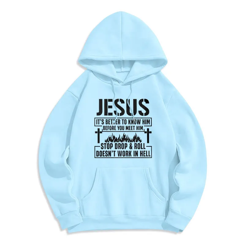 Christianartworkshop Jesus Cross & Flame Graphic with Faith Slogan Fleece Lined Polyester Hoodie sold by Christian Art Workshop