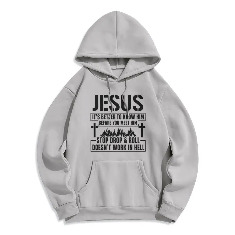 Christianartworkshop Jesus Cross & Flame Graphic with Faith Slogan Fleece Lined Polyester Hoodie sold by Christian Art Workshop product image thumbnail 5