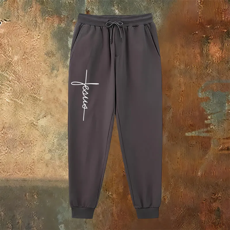 Christianartworkshop Minimal Jesus Cross Script Sweatpants: Every Step with Jesus sold by Christian Art Workshop product image thumbnail 3