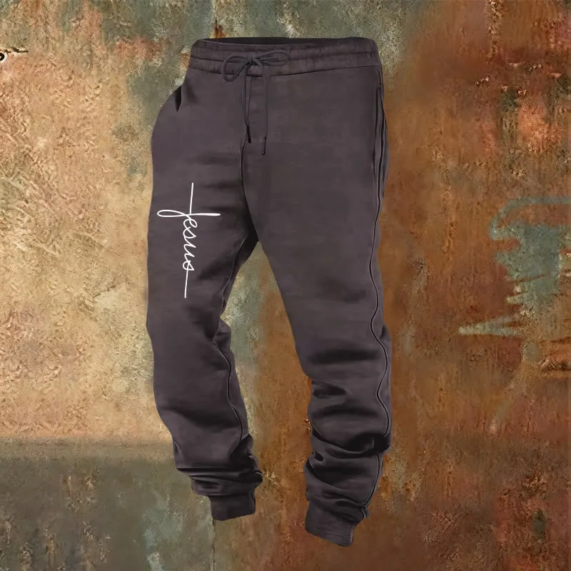 Christianartworkshop Minimal Jesus Cross Script Sweatpants: Every Step with Jesus sold by Christian Art Workshop