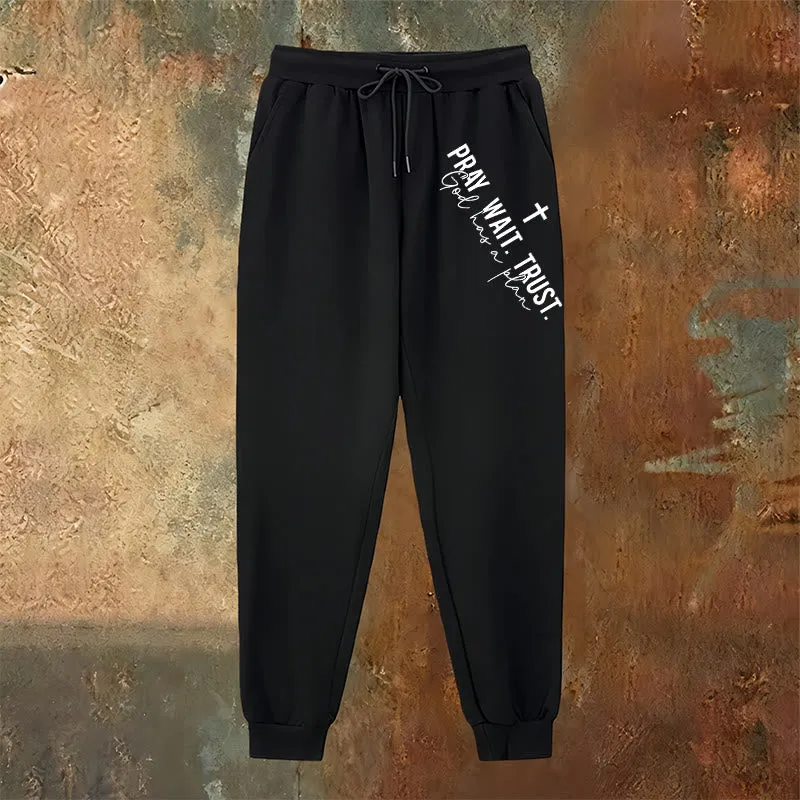Christianartworkshop Pray Wait Trust Statement Sweatpants: Side-Hip Faith Mantra sold by Christian Art Workshop product image thumbnail 3